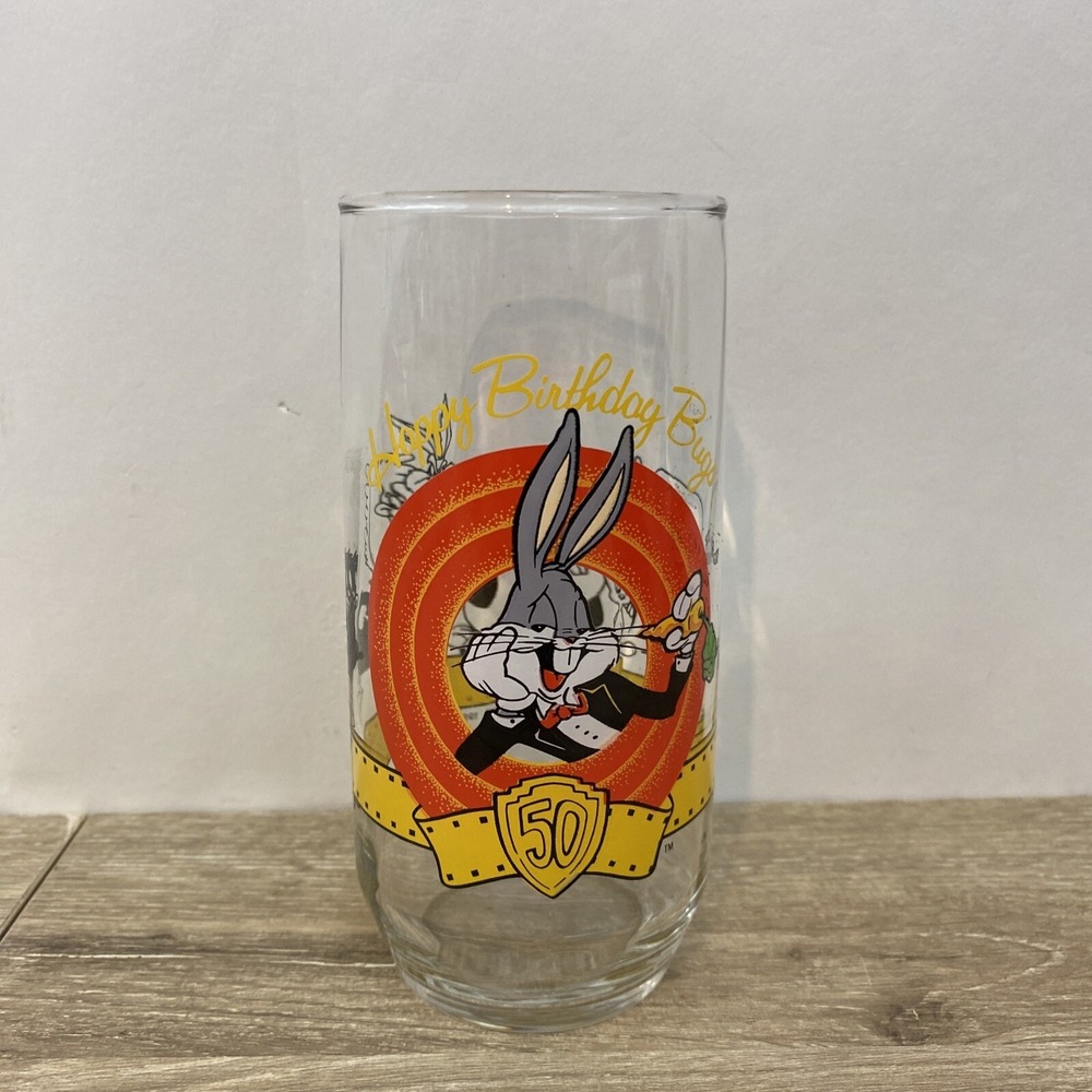 Warner Bros Happy Birthday Bugs 50 Years Daffy Duck Porky Sylvester Tall Glass